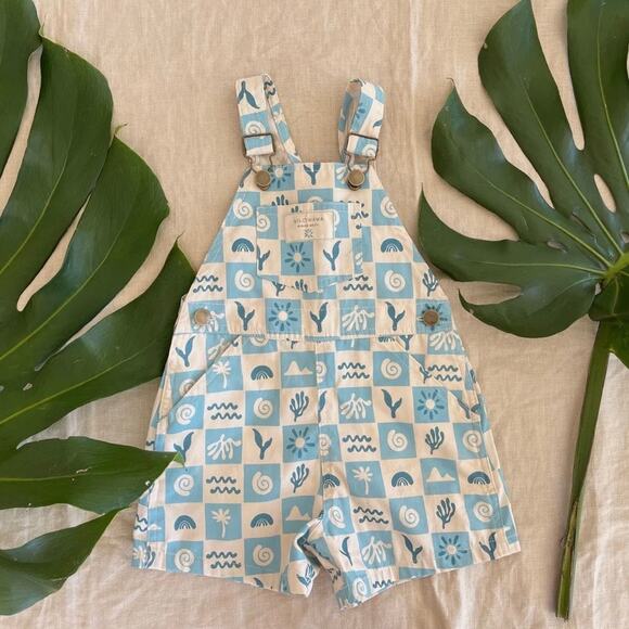 Wild Wawa Summer Blue Check Overall Shorts Size 12-24 Months Cotton - Picture 8 of 8